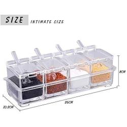 Mydio Clear Seasoning Rack Spice Pots - 4 Piece Acrylic Storage Container Condiment Jars - Cruet with Cover and Spoon