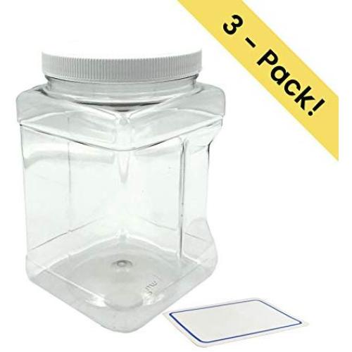 Multi-Purpose Square 1/2 gallon 64 oz Food & storage containers with lids | Plastic canisters with airtight lids | Great for Freezer, food & supply storage | BPA Free | 3 Pack