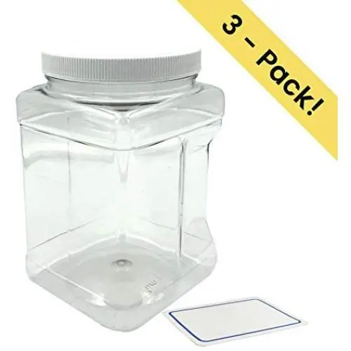 Contenants carrés multi-usages 1/2 ou 1/2 Gallon 64 oz avec couvercles | Boîtes en plastique avec couvercles étanches | Idéales pour le congélateur, le stockage de nourriture et de fournitures | Sans BPA | Pack de 3