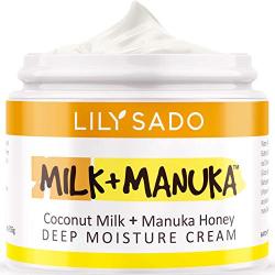 LILY SADO Coconut Milk & Manuka Honey Natural Face Moisturizer - Non Greasy Daily Facial Cream with Cocoa Butter & Gotu Kola - Anti Aging Lotion For Wrinkles, Fine Lines, Blemishes & Eczema - 2 oz.