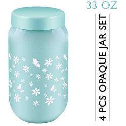Opaque Glass Jar w Plastic Airtight Lid Dishwasher Safe Decorative Storage 4 Pcs 33 Oz