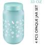 Opaque Glass Jar w Plastic Airtight Lid Dishwasher Safe Decorative Storage 4 Pcs 33 Oz