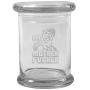 Clear 8 oz Glass Herb Stash Jar and Lid with Bad Mother f***** Logo from Smoke Promos