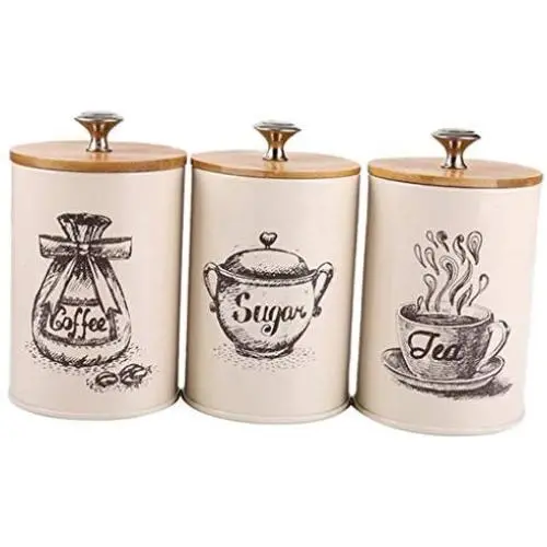 SM SunniMix Metal Canisters Set Dry Food Storage Container for kitchen Counter, Tea Sugar Coffee Canister SM SunniMix Metal Canisters Set Dry Food Storage Container for kitchen Counter, Tea Sugar Coffee Canister