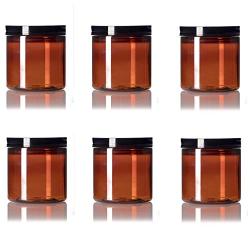 Amber 8 Oz Plastic Jar Black Lid - Pack of 12 by PremiumVials