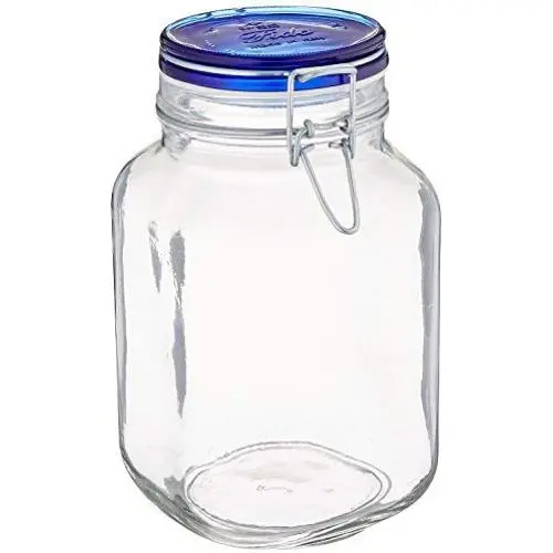 Bormioli Rocco Fido Square Glasbehälter mit Blauen Deckel, 2 Liter