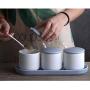 Porcelain Seasoning Container Jar Set, Ceramic Food Storage Condiment Container Spice Jar Ceramic Serving Spoon Tray-a