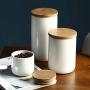 White Ceramic Food Storage Containers Set of 3 with Airtight Wooden Lids Small Coffee Canisters Jars,Pantry Organization and Storage for Tea Coffee Snacks Sugar Flour Spice 3 Piece Set