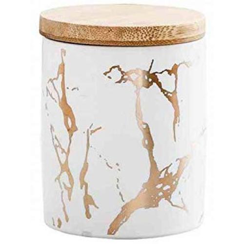 Ceramic Food Storage Jar, Marbled Color Food Storage Containers with Bamboo Lid, 360ML/ 12.17 OZ Portable Airtight Food Storage Canister for Coffee, Nuts, Tea and More (White)