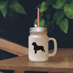 Soft Pink Field Spaniel Silhouette Frosted Glass Mason Jar With Straw