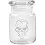 Clear Glass Herb Stash Jar with Lid 4.5 oz with Evil Skull Logo from Smoke Promos