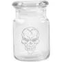 Bocal à Herbes en Verre Transparent avec Couvercle - 139 ml - Logo Crâne Noir de Smoke Promos