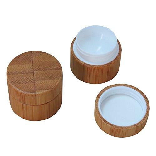 3PCS 5ML/5g/0.17oz Empty Refillable Eco Bamboo Cover PP Inner Cream Jars Cosmetic Containers Holders Bottles Vials Sample Storage With Screw Cap for Cosmetic Lip Balm Creams ointment Eye Shadow