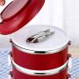 Thermos Food Jar Thermos Stainless Food Flask,Leakproof Insulated Food Containers,Folding Spoon (Color : Red, Size : 1400ML)