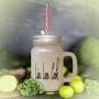 Green Live. Love. Cook Frosted Glass Mason Jar With Straw