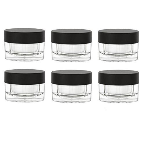 Nakpunar 6 pcs 1 oz Acrylic Plastic Jar with Airtight Black Matte Lid and Liner