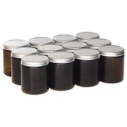 North Mountain Supply 9 Ounce Amber Glass Straight Sided Mason Canning Jars - with 70mm Silver Metal Lids - Case of 12