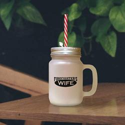 Green FirefighterS Wife Frosted Glass Mason Jar With Straw