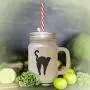 Green Domestic Shorthair Cat Silhouette #3 Frosted Glass Mason Jar With Straw