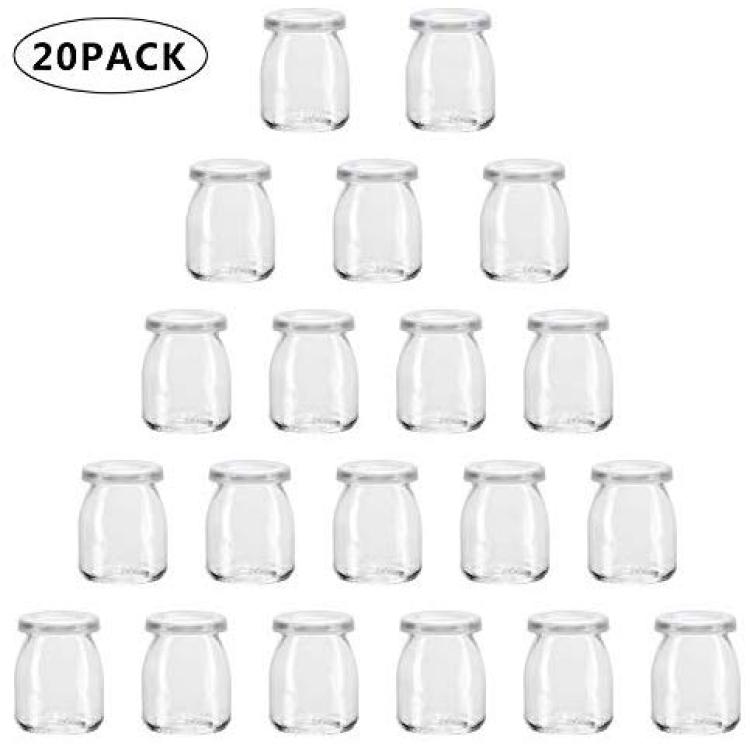 Small Yogurt Jars,Encheng 4 oz Clear Glass Jars With Lids,Yogurt Container  With Caps(PE),Replacement Glass Pudding Jars,Clear Glass Containers For