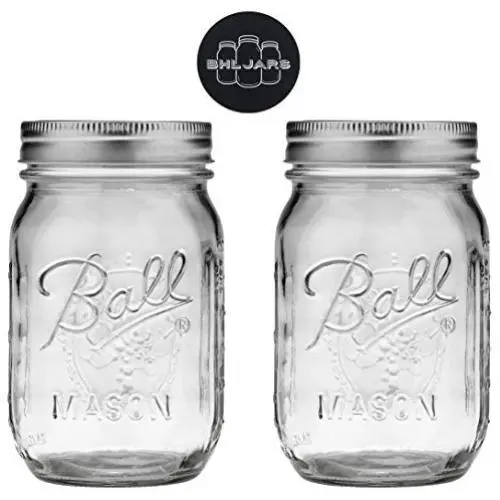 61000 Ball Mason Jars 16 oz Bundle with Non Slip Jar Opener- Set of (2) 16 Ounce Size Mason Jars with Regular Mouth - Canning Glass Jars with Lids, Heritage Collection