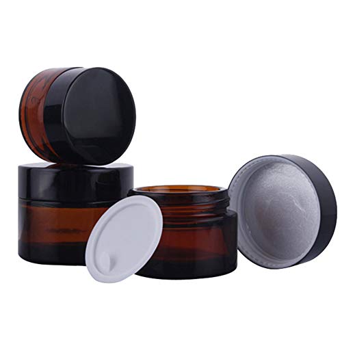 3 PCS 5 ML 0.2 OZ Amber Glass Facial Care Cream Bottle Empty Refillable Cosmetic Jar with Black Cap and Liner Lotion Pots Cases Boxes Dispense Containers Portable Sample Balm Storage Tins