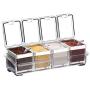 LaMei Yang Seasoning Rack Spice Pots, 4 Piece Acrylic Seasoning Box, Storage Container Condiment Jars - Cruet with Cover and Spoon, Easy to Clean