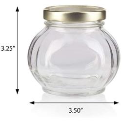 Clear 8 oz Round Facet Glass Jar with Gold Metal Plastisol Lid (3 Pack) Lead Free, Airtight - Wedding and Shower Gifts, and More!