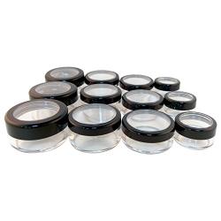 Travel Sample Plastic Clear Jar w Window Black Rim Cap 4 Kind of Capacities (3 Sets)