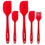 Set of 4 Premium Silicone Spatulas and 1 Silicone Brush Bundle Hygienic One Piece Solid Silicone Design in Red 100% Food Grade Safe