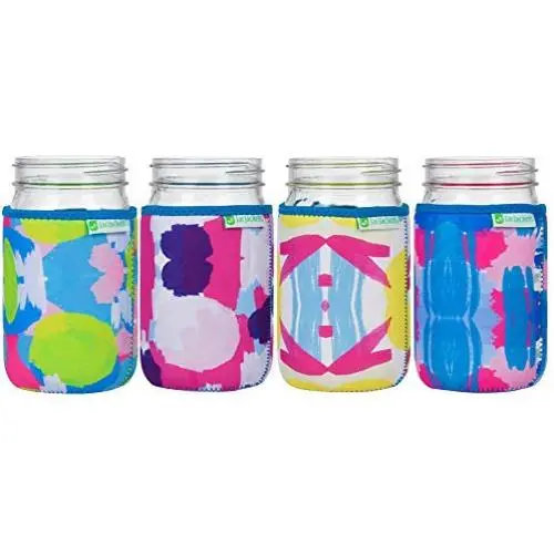 JarJackets Neoprenenichtglasbehältermanschette - Kompatibel mit 32 oz (1 qt) Gläsern (4, Mehrfarben)