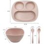 JUSTDOLIFE 4PCS Baby Plate Set Wheat Straw Heat-resistant Divided Plate Set Baby Food Plate