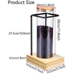 HOUSHIYU-521 2.3L Glass Food Storage Canister, Kitchen Glass Food Storage Jars with Airtight Lid and Wood Stand, for Serving Tea, Coffee, Spice and More