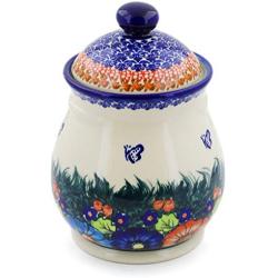Polish Pottery 8-inch Jar with Lid (Butterfly Splendor Theme) Signature UNIKAT + Certificate of Authenticity