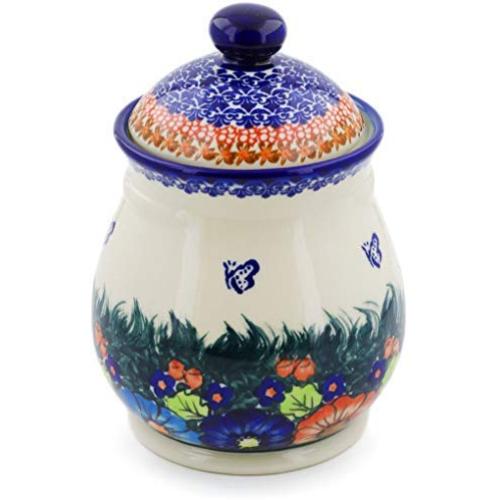 Polish Pottery 8-inch Jar with Lid (Butterfly Splendor Theme) Signature UNIKAT + Certificate of Authenticity