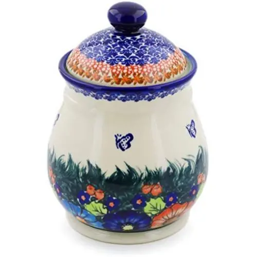Polish Pottery 8-inch Jar with Lid (Butterfly Splendor Theme) Signature UNIKAT + Certificate of Authenticity