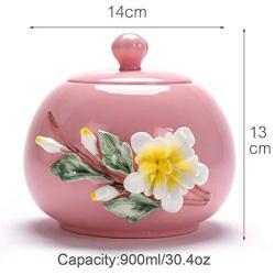 Cool Lemon 3D Flower Ceramic Ornaments Candy Snack Food Tank Jars Containers Storage Canister Lidded Cookie Jar Decorative Jar Jewelry Box for Home Decoration (Big,Pink)