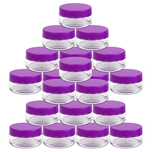 (Quantity: 20 Pieces) Beauticom 10G/10ML Round Clear Jars with Purple Lids for Small Jewelry, Holding/Mixing Paints, Art Accessories and Other Craft Supplies - BPA Free