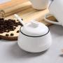 Navy Style Blue Line Sugar Bowl Salt Spice Pot Pepper Storage Jar Seasoning Pot Container Condiment Box with Lid and Spoon,10 Oz, White