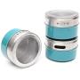Xiaolanwelc@ 12PCS Magnetic Spice Tin Jars Stainless Steel Seasoning Sauce Storage Container Clear Lid Kitchen Condiment Holder Kitchenware (Blue)