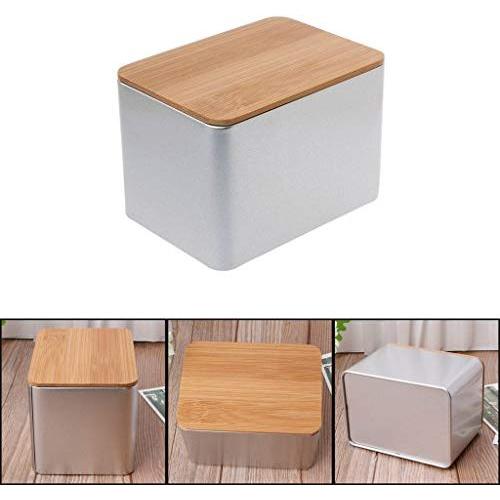 Milue Tinplate Storage Box Case Organizer With Bamboo Lid For Money Coin Candy Key (Large)