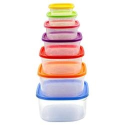 Yudesun Reusable Food Storage Boxes - 7PCS Square Storage Jars Rainbow Coloured Plastic Tubs Microwave Freezer Box Ideal for Lunches and Meal Prep