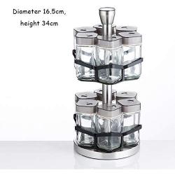 Stainless Steel Condiment Jar Set, Kitchen Revolving Spice Storage Canister With Rotating Base For Sift Shaker Lid-i