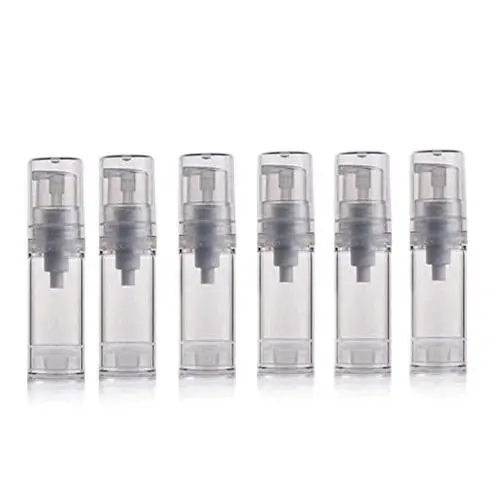 6er leere Kunststoff Airless-Vakuum-Pumpenflasche, tragbar, wiederbefüllbar, Druckflasche, Behältnis für Kosmetik, Cremes, Lotionen, Proben, Toilettenkörper (5ml)