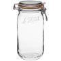 Le Parfait Super Jar - 1.5L French Glass Canning Jar w/Round Body, Airtight Rubber Seal &amp; Glass Lid, 48oz/Quart &amp; Half (Pack of 3) Stainless Wire