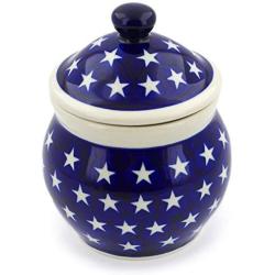 Polish Pottery 5?-inch Jar with Lid (America The Beautiful Theme) + Certificate of Authenticity