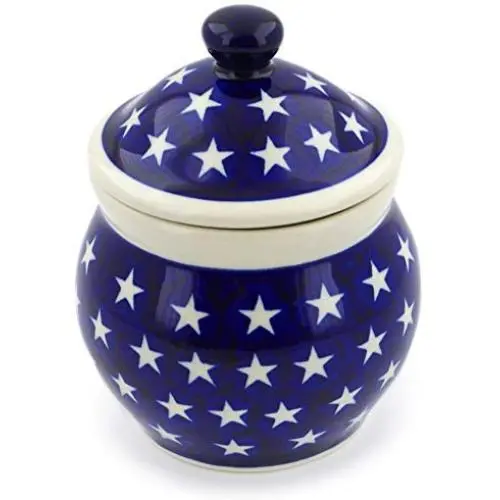 Polish Pottery 5?-inch Jar with Lid (America The Beautiful Theme) + Certificate of Authenticity Polish Pottery 5?-inch Jar with Lid (America The Beautiful Theme) + Certificate of Authenticity