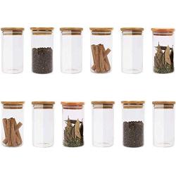 TNKML Glass Food Cans With Natural Bamboo Lid And Silicone Ring For Hermetically Sealed Small Transparent Tank Storage Tanks For Kitchen Storage Of Grain 6 300Ml