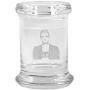 Clear Glass Herb Stash Jar and Lid 2.75 oz with Johnny Cash Mugshot Logo from Smoke Promos