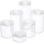 DuraHome FLiPLOCK Airtight Food Storage Containers 6 Piece Set - BPA Free Durable Clear Acrylic Container with Innovative Air Tight Handle Lid for Dry Goods Pantry Organization (Square)